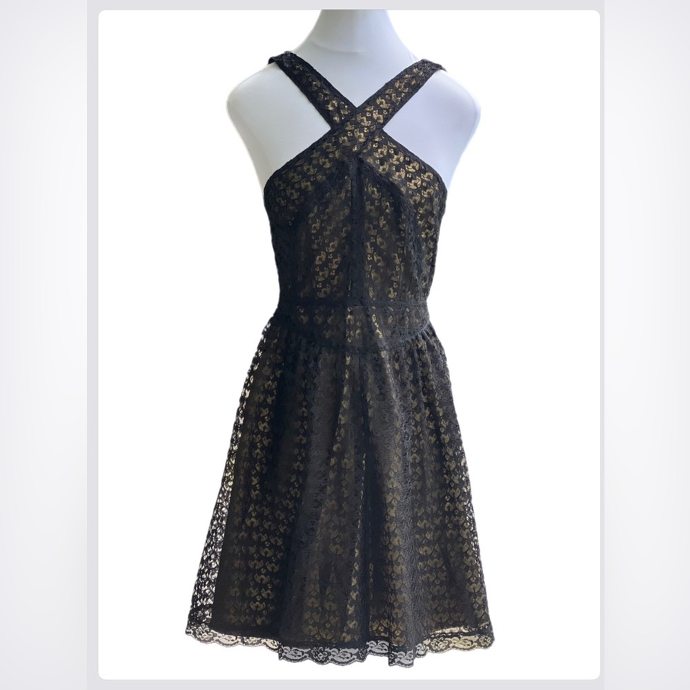 Victoria's Secret Moda International Black Gold Lace Mini Dress Size 8 New